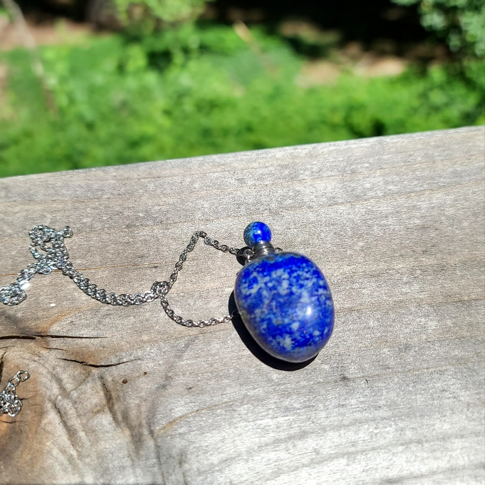 LARGE Blue Cobalt Lapis bottle pendant necklace - Picture 3 of 11